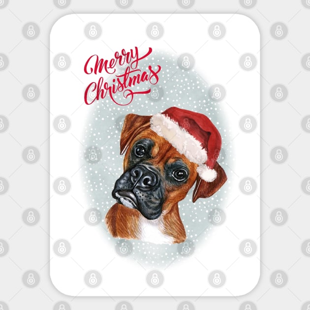 Boxer Dog Merry Christmas Santa Dog Sticker by Puppy Eyes